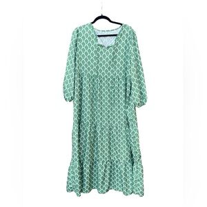 Chic Green Tiered Patterned Dress - Size XL or Large